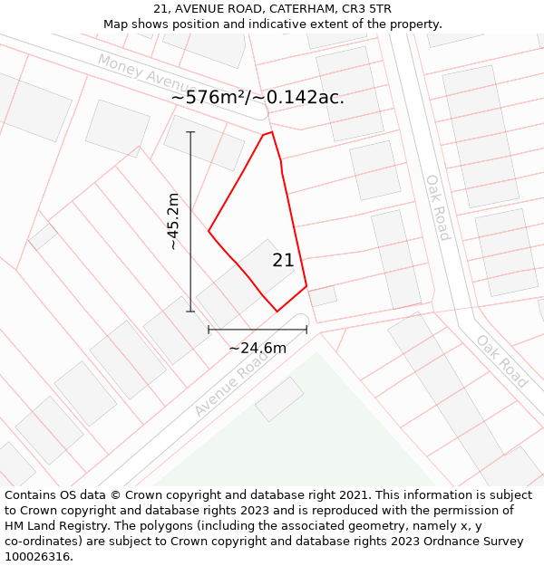 21, AVENUE ROAD, CATERHAM, CR3 5TR: Plot and title map