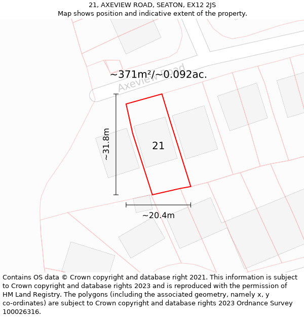 21, AXEVIEW ROAD, SEATON, EX12 2JS: Plot and title map
