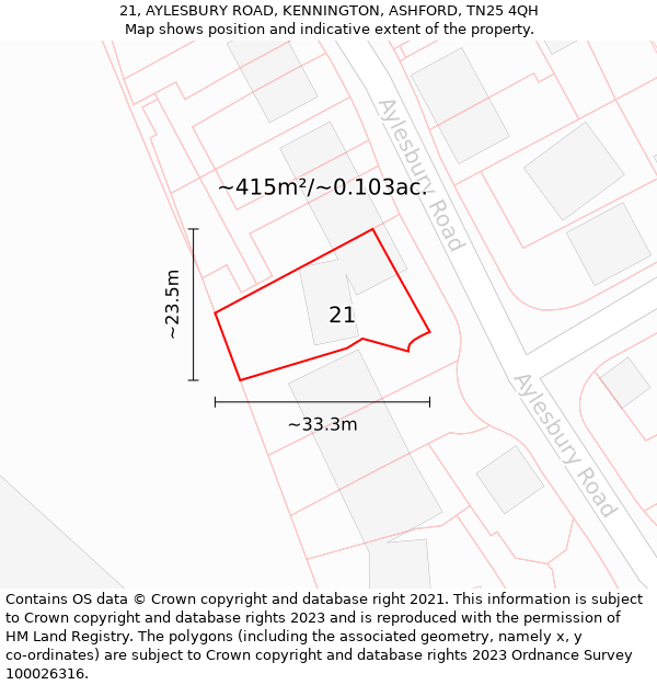 21, AYLESBURY ROAD, KENNINGTON, ASHFORD, TN25 4QH: Plot and title map