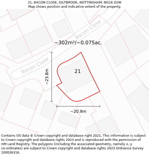 21, BACON CLOSE, GILTBROOK, NOTTINGHAM, NG16 2UW: Plot and title map