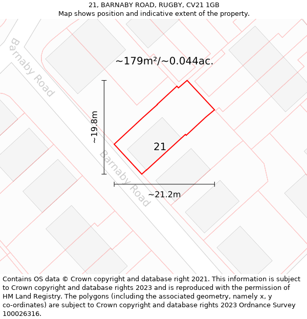 21, BARNABY ROAD, RUGBY, CV21 1GB: Plot and title map