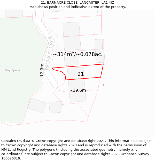 21, BARNACRE CLOSE, LANCASTER, LA1 4JZ: Plot and title map