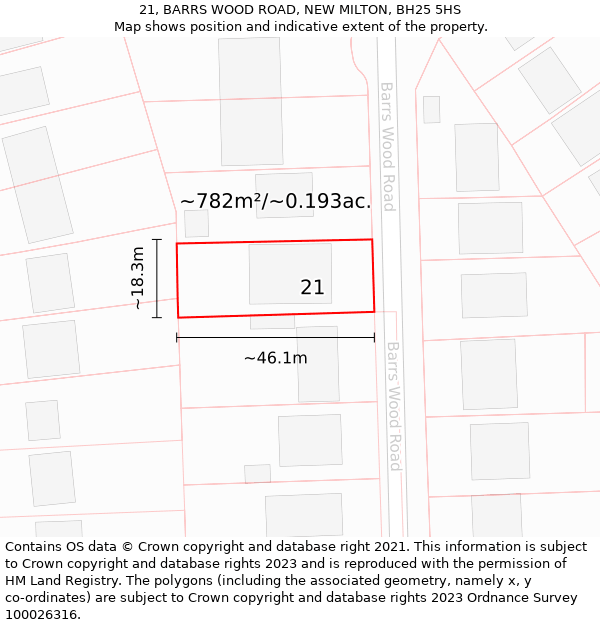 21, BARRS WOOD ROAD, NEW MILTON, BH25 5HS: Plot and title map