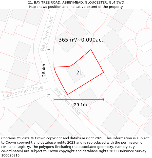 21, BAY TREE ROAD, ABBEYMEAD, GLOUCESTER, GL4 5WD: Plot and title map