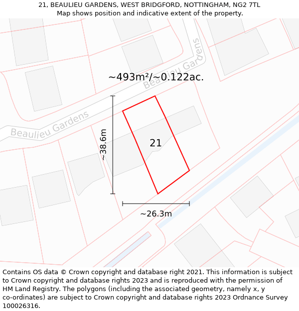 21, BEAULIEU GARDENS, WEST BRIDGFORD, NOTTINGHAM, NG2 7TL: Plot and title map