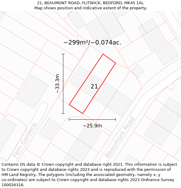 21, BEAUMONT ROAD, FLITWICK, BEDFORD, MK45 1AL: Plot and title map