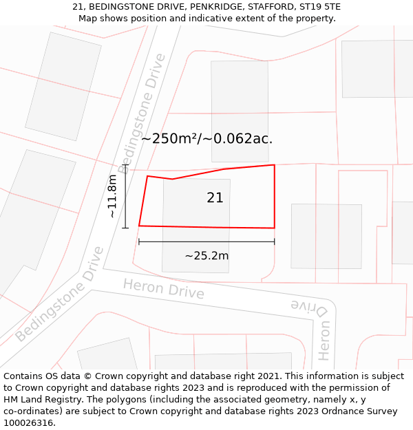 21, BEDINGSTONE DRIVE, PENKRIDGE, STAFFORD, ST19 5TE: Plot and title map