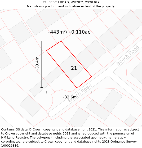 21, BEECH ROAD, WITNEY, OX28 6LP: Plot and title map