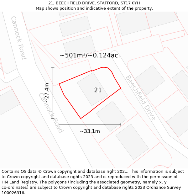 21, BEECHFIELD DRIVE, STAFFORD, ST17 0YH: Plot and title map