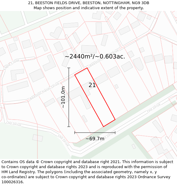 21, BEESTON FIELDS DRIVE, BEESTON, NOTTINGHAM, NG9 3DB: Plot and title map