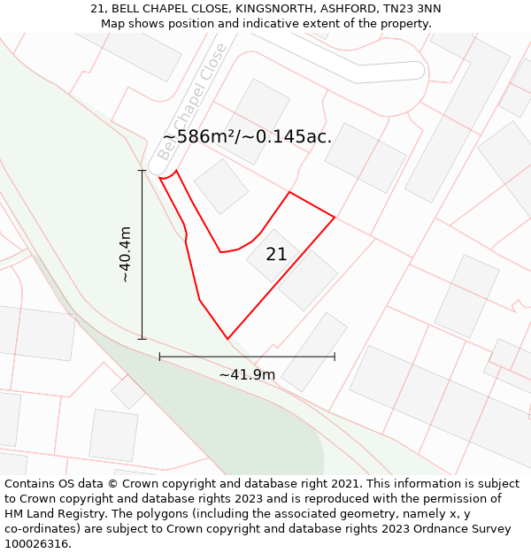 21, BELL CHAPEL CLOSE, KINGSNORTH, ASHFORD, TN23 3NN: Plot and title map