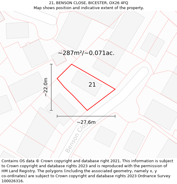 21, BENSON CLOSE, BICESTER, OX26 4FQ: Plot and title map