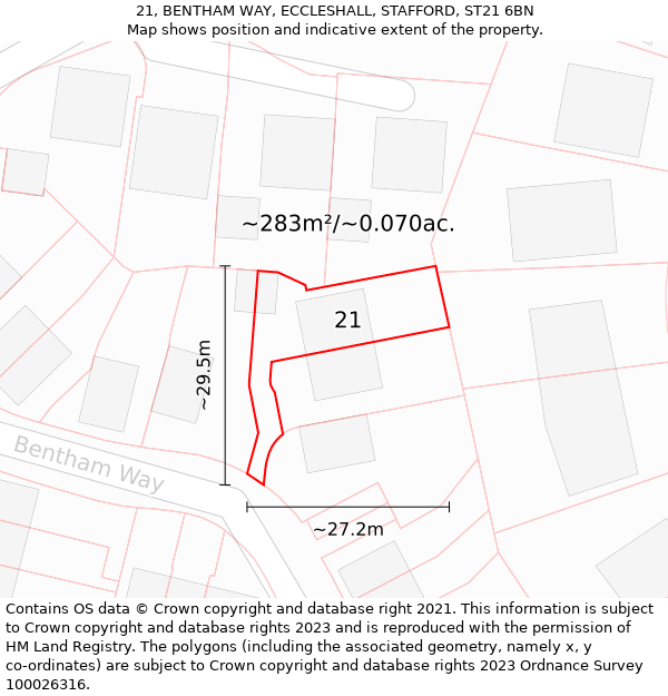 21, BENTHAM WAY, ECCLESHALL, STAFFORD, ST21 6BN: Plot and title map