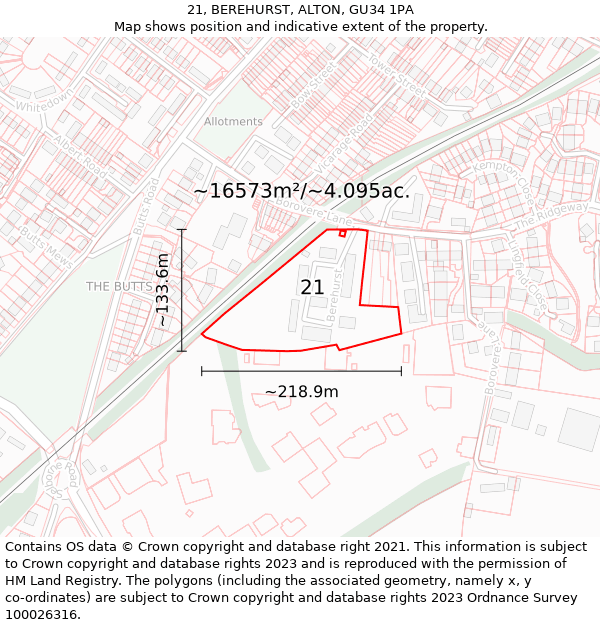 21, BEREHURST, ALTON, GU34 1PA: Plot and title map