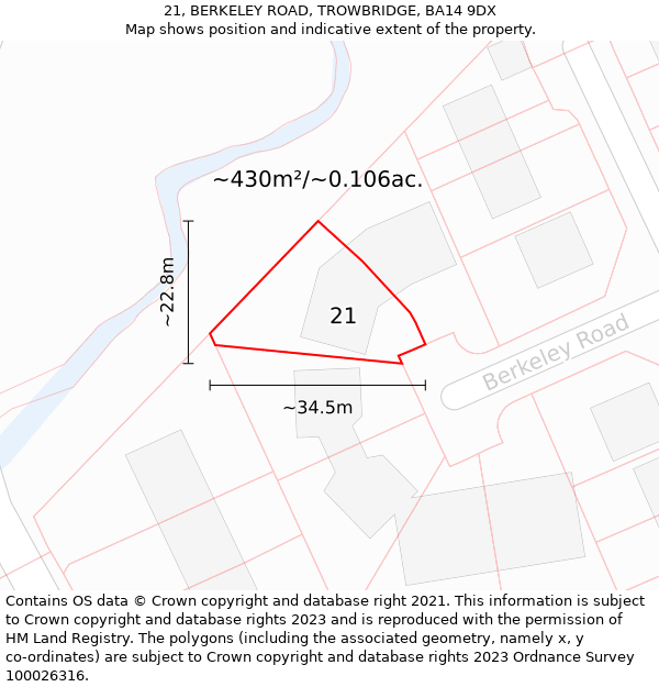 21, BERKELEY ROAD, TROWBRIDGE, BA14 9DX: Plot and title map