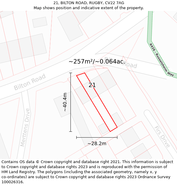 21, BILTON ROAD, RUGBY, CV22 7AG: Plot and title map