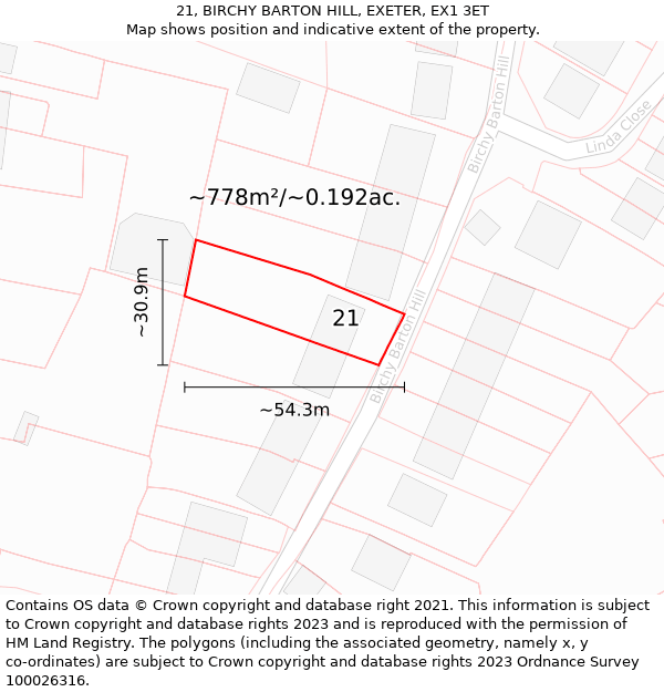 21, BIRCHY BARTON HILL, EXETER, EX1 3ET: Plot and title map