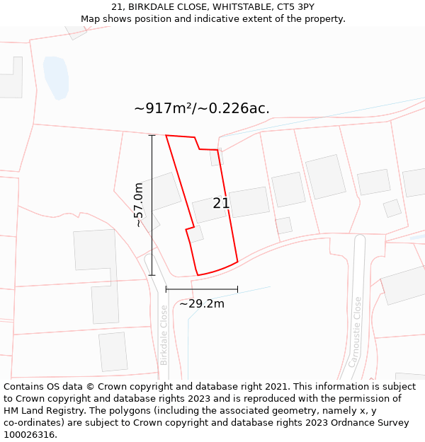 21, BIRKDALE CLOSE, WHITSTABLE, CT5 3PY: Plot and title map