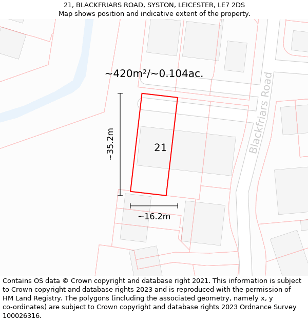 21, BLACKFRIARS ROAD, SYSTON, LEICESTER, LE7 2DS: Plot and title map