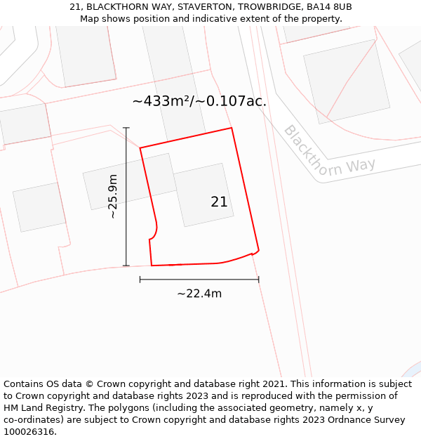 21, BLACKTHORN WAY, STAVERTON, TROWBRIDGE, BA14 8UB: Plot and title map