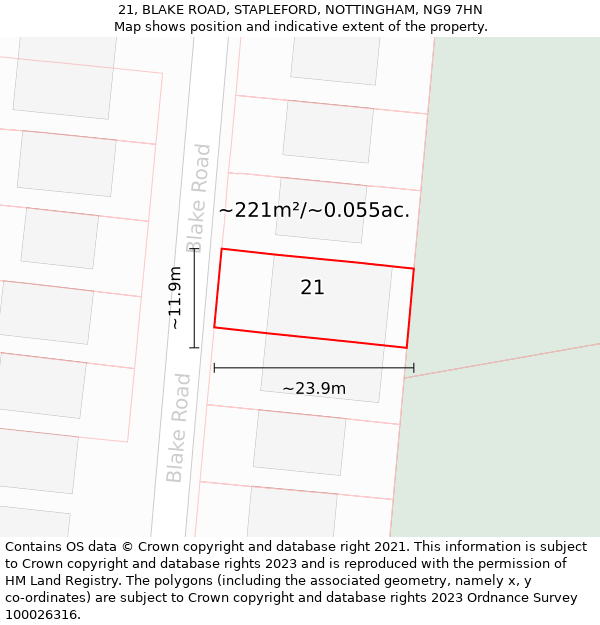 21, BLAKE ROAD, STAPLEFORD, NOTTINGHAM, NG9 7HN: Plot and title map