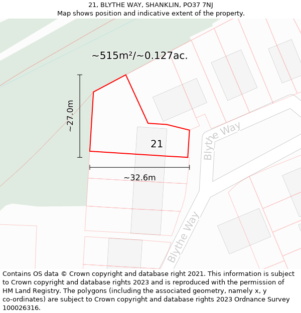 21, BLYTHE WAY, SHANKLIN, PO37 7NJ: Plot and title map