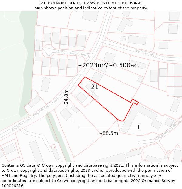 21, BOLNORE ROAD, HAYWARDS HEATH, RH16 4AB: Plot and title map