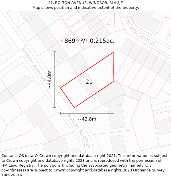 21, BOLTON AVENUE, WINDSOR, SL4 3JE: Plot and title map