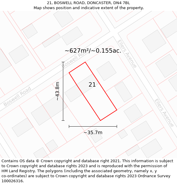 21, BOSWELL ROAD, DONCASTER, DN4 7BL: Plot and title map