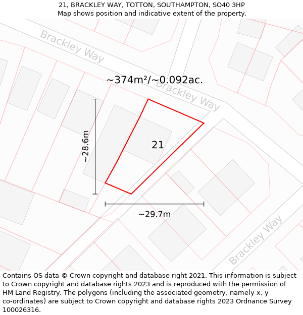 21, BRACKLEY WAY, TOTTON, SOUTHAMPTON, SO40 3HP: Plot and title map