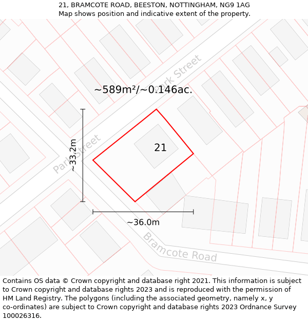 21, BRAMCOTE ROAD, BEESTON, NOTTINGHAM, NG9 1AG: Plot and title map