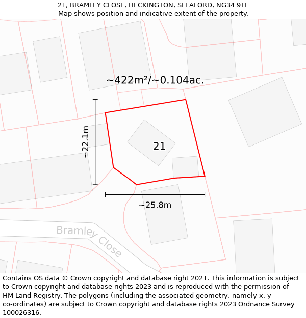 21, BRAMLEY CLOSE, HECKINGTON, SLEAFORD, NG34 9TE: Plot and title map