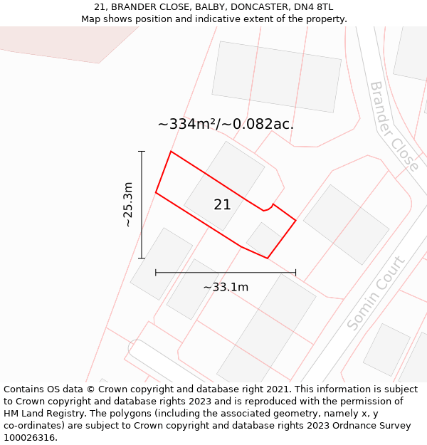 21, BRANDER CLOSE, BALBY, DONCASTER, DN4 8TL: Plot and title map