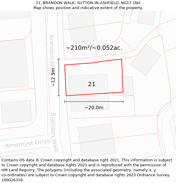 21, BRANDON WALK, SUTTON-IN-ASHFIELD, NG17 1NA: Plot and title map