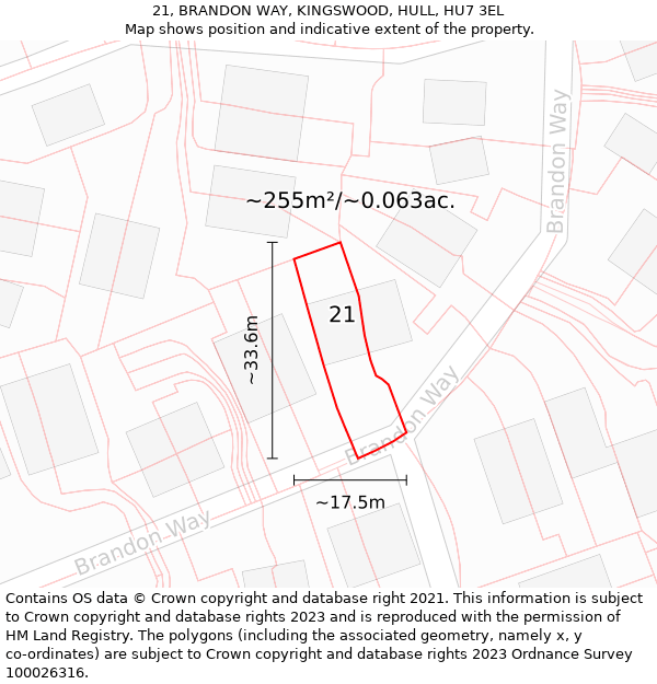 21, BRANDON WAY, KINGSWOOD, HULL, HU7 3EL: Plot and title map