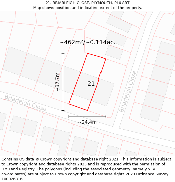 21, BRIARLEIGH CLOSE, PLYMOUTH, PL6 8RT: Plot and title map