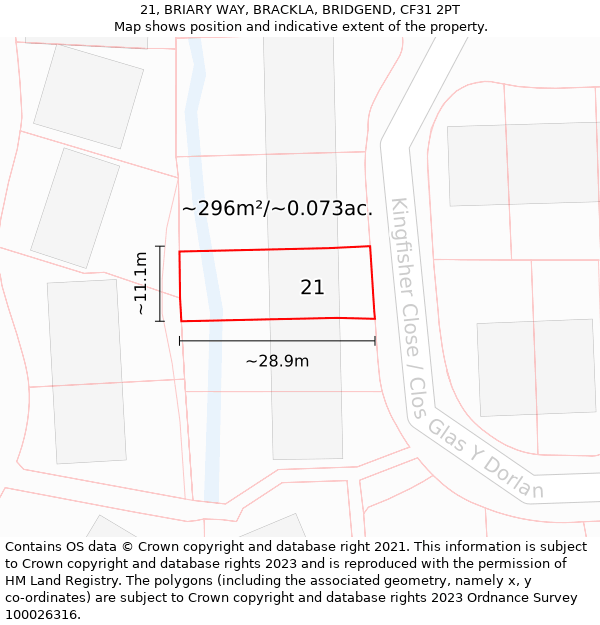 21, BRIARY WAY, BRACKLA, BRIDGEND, CF31 2PT: Plot and title map