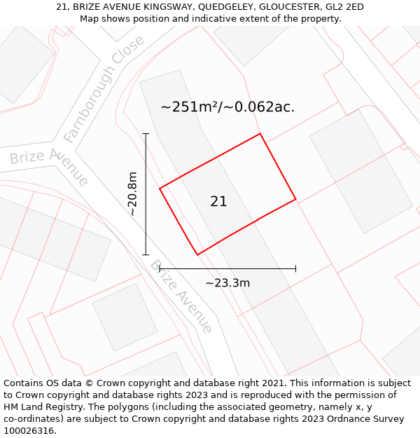 21, BRIZE AVENUE KINGSWAY, QUEDGELEY, GLOUCESTER, GL2 2ED: Plot and title map