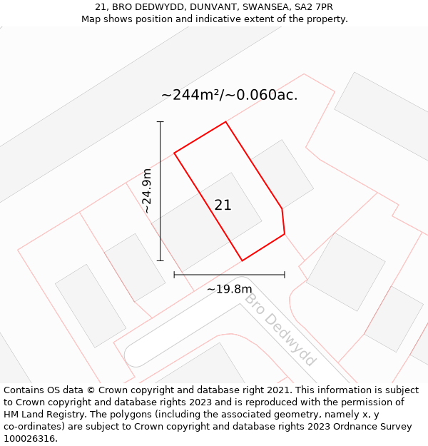 21, BRO DEDWYDD, DUNVANT, SWANSEA, SA2 7PR: Plot and title map