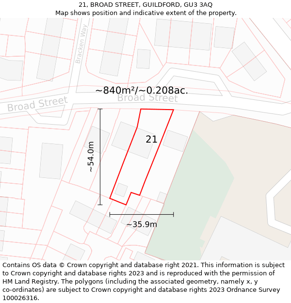 21, BROAD STREET, GUILDFORD, GU3 3AQ: Plot and title map