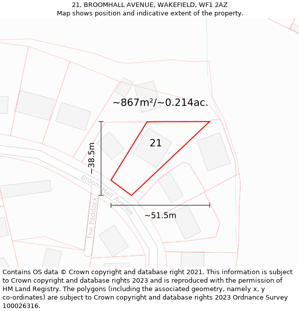 21, BROOMHALL AVENUE, WAKEFIELD, WF1 2AZ: Plot and title map