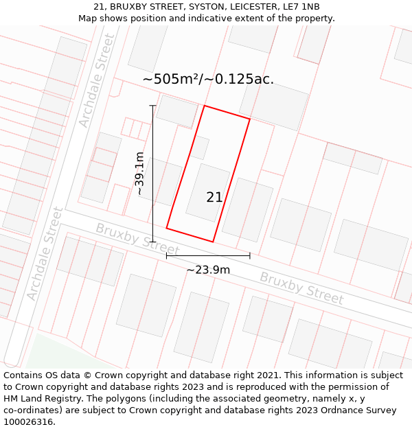 21, BRUXBY STREET, SYSTON, LEICESTER, LE7 1NB: Plot and title map