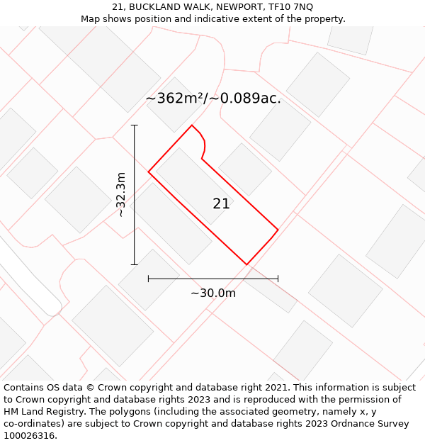 21, BUCKLAND WALK, NEWPORT, TF10 7NQ: Plot and title map