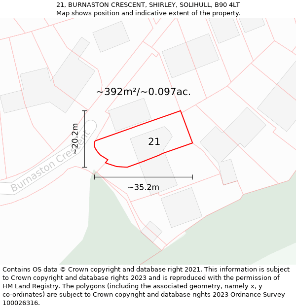 21, BURNASTON CRESCENT, SHIRLEY, SOLIHULL, B90 4LT: Plot and title map