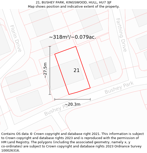 21, BUSHEY PARK, KINGSWOOD, HULL, HU7 3JF: Plot and title map