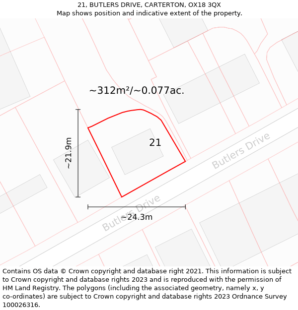 21, BUTLERS DRIVE, CARTERTON, OX18 3QX: Plot and title map