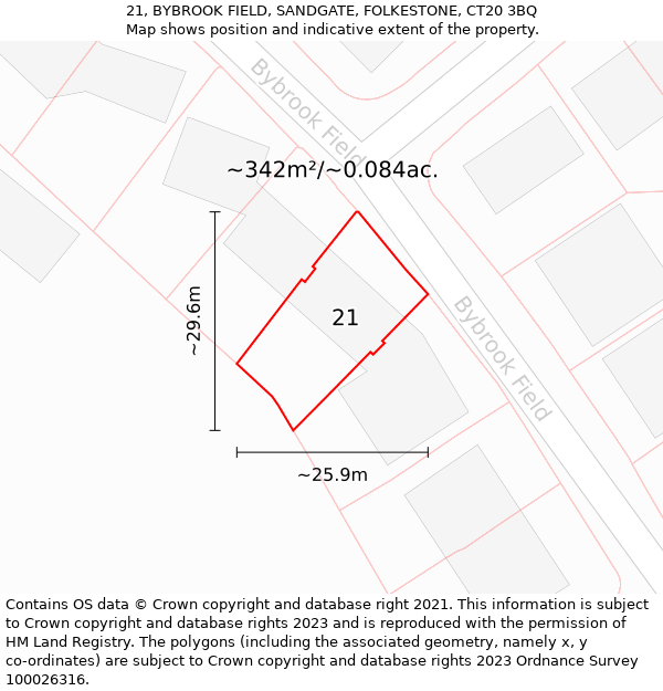 21, BYBROOK FIELD, SANDGATE, FOLKESTONE, CT20 3BQ: Plot and title map