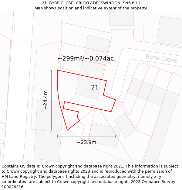 21, BYRE CLOSE, CRICKLADE, SWINDON, SN6 6HH: Plot and title map