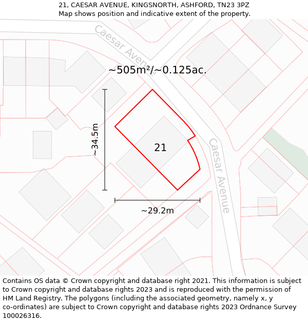 21, CAESAR AVENUE, KINGSNORTH, ASHFORD, TN23 3PZ: Plot and title map