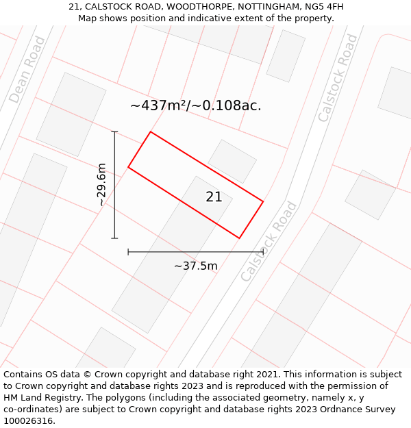 21, CALSTOCK ROAD, WOODTHORPE, NOTTINGHAM, NG5 4FH: Plot and title map